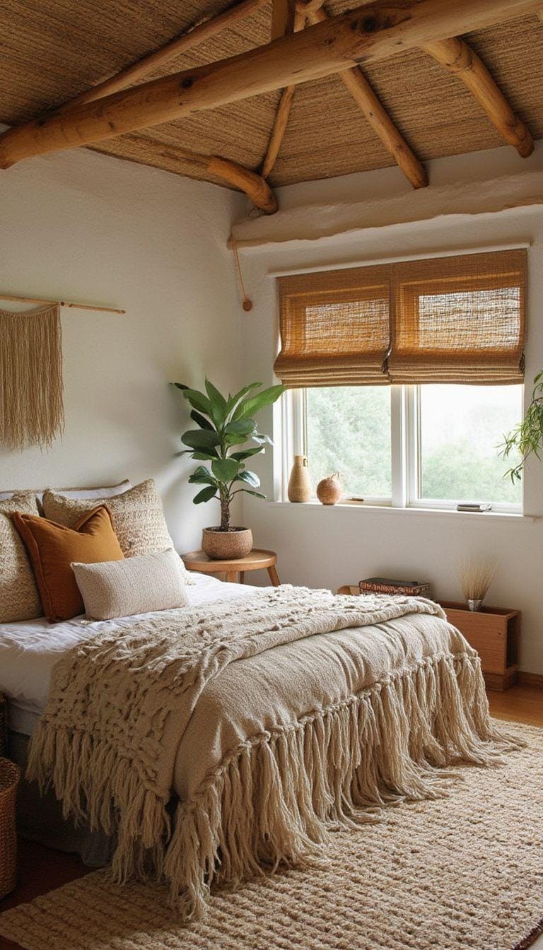 20 beautiful Boho bedroom for teenagers: ideas for 2025 26 8. Nature fiber elements: Use jute or sisal carpets and bamboo colors for an organic, earthy touch-2