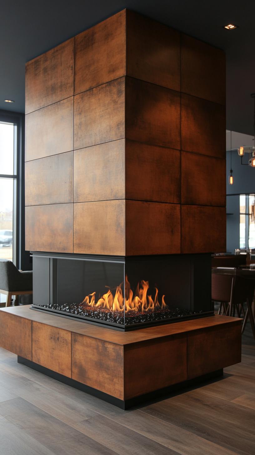 20 breathtaking in the middle of the century of modern fireplace-Makeover ideas 15 5. Natural wooden wall with built-in contemporary gas fireplace-1-1