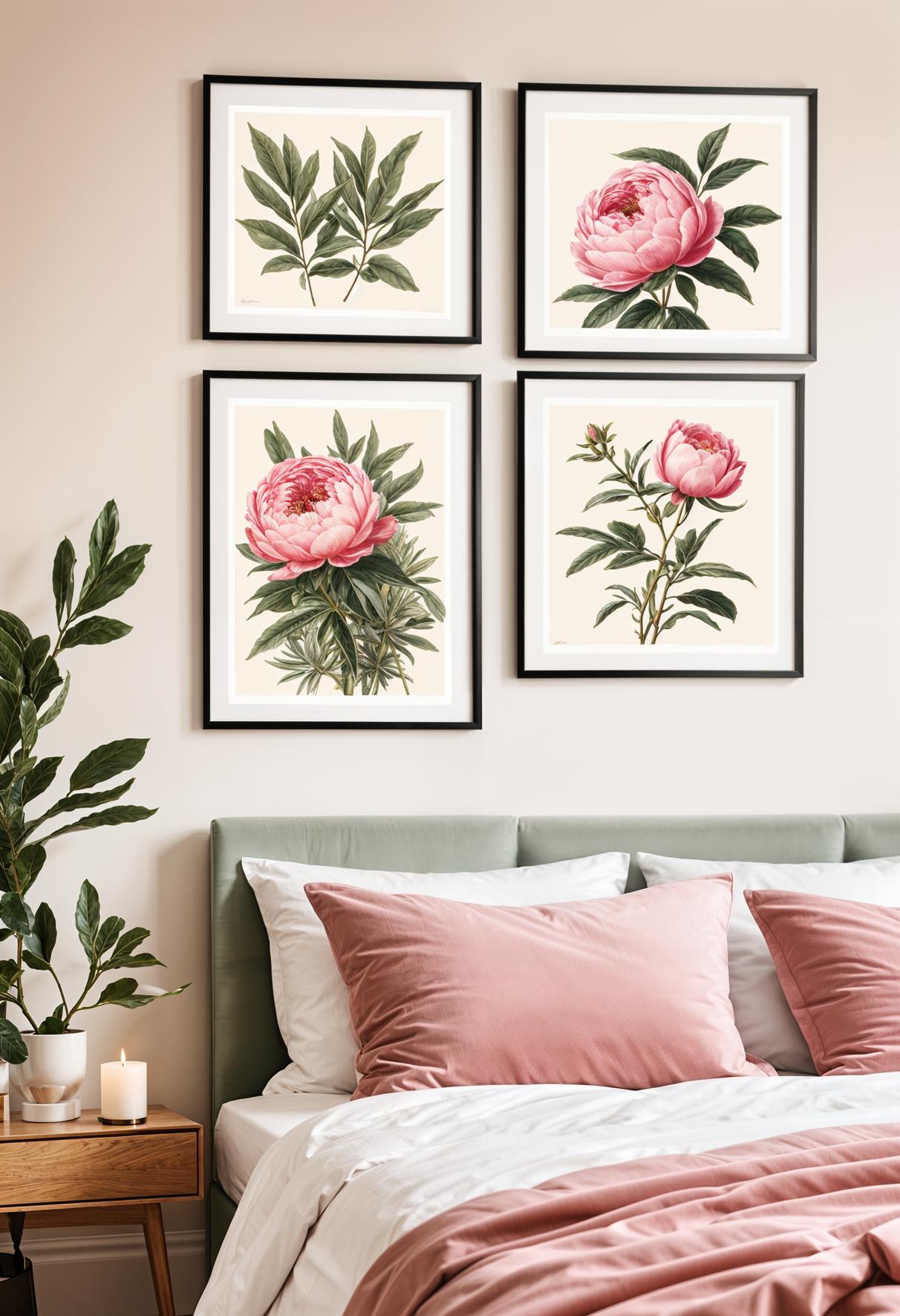 31 Chic Sage Green and Pink Bedroom Inspirations 17 9. Nature-Inspired Artwork in Bedroom-0