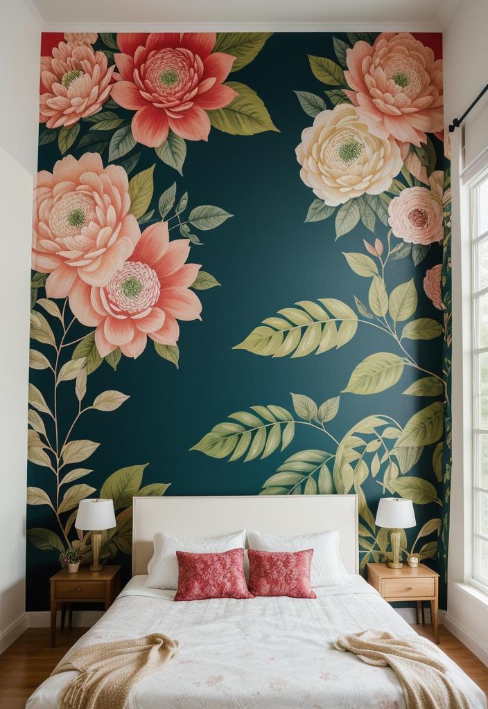 35 Stunning Bedroom Accent Walls for a Cozy Makeover 10 5. Nature-Inspired Floral Bedroom Accent-0