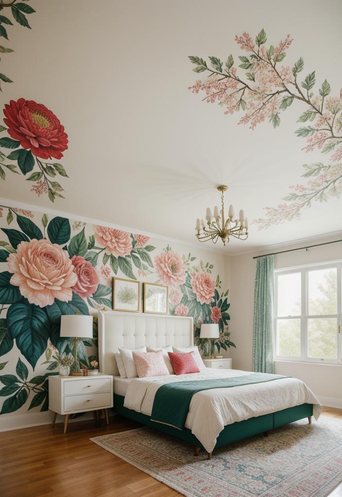 35 Stunning Bedroom Accent Walls for a Cozy Makeover 11 5. Nature-Inspired Floral Bedroom Accent-1