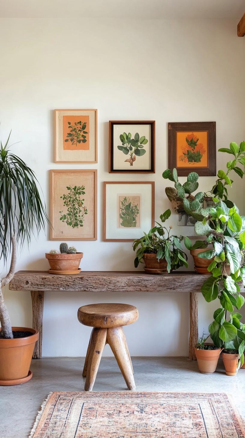 37 Gallery Wall Decor Ideas: Layouts And Styles to Elevate Any Room 55 18. Nature themed layout with botanical art and organic wood or gold frames-1