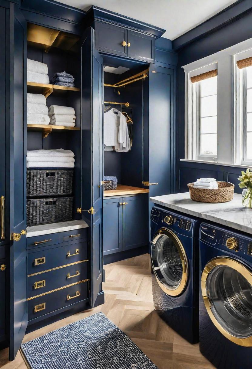 20 innovative laundry room ideas: stylish storage solutions 12 7. Nautical Navy & Brass Cabinets-0
