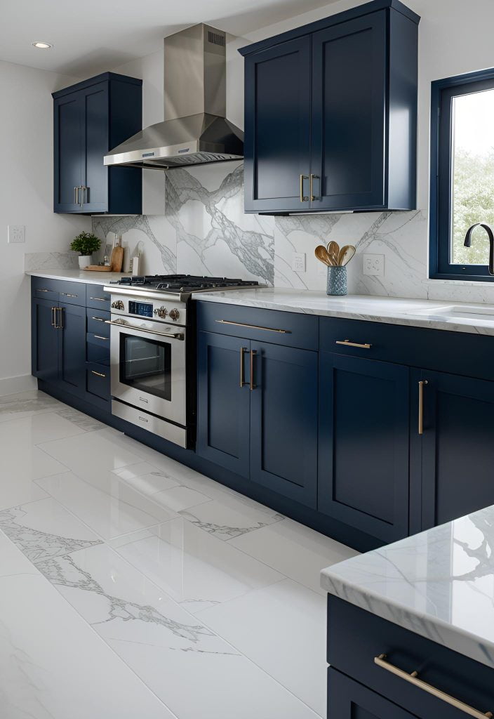 39 Trendy Blue Kitchen Cabinet Ideas: with Cool, Sophisticated Vibes 4 2. Navy Shaker Cabinet Inspiration-0