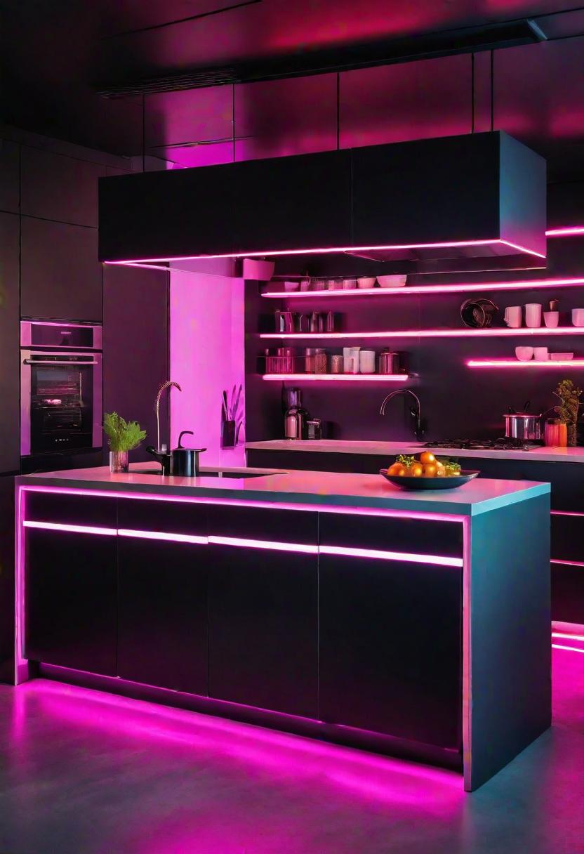 43 Aesthetic Kitchen Ideas to Transform Your Space 33 30. Neon Accents in Monochrome Kitchen-0