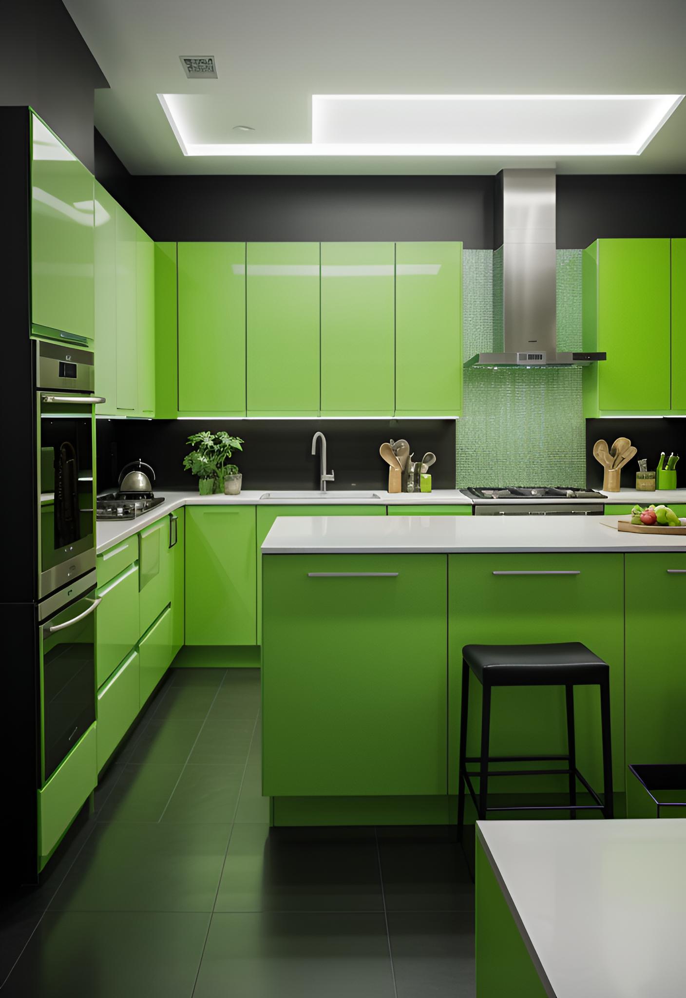 29 atemberaubende grüne Küchenschrank Ideen: üppig, von Natur aus inspirierte Farbtöne 28 21. Neon Green & Black Cabinets-0