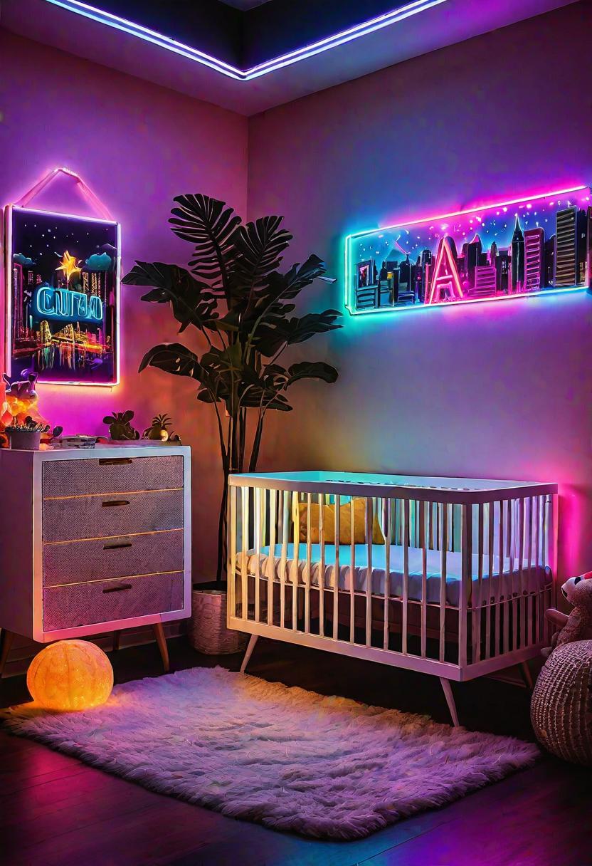 61 Dreamy Nursery Room Inspirations: From Cozy Corners to Whimsical Themes 69 46. Neon Nightlife Nursery-0