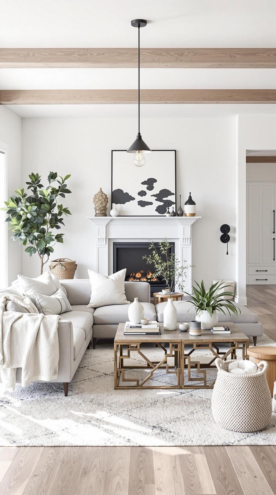 23 Best modern farmhouse living room ideas to inspire you 8 2. Neutral wood and white color scheme with black metal accents-2