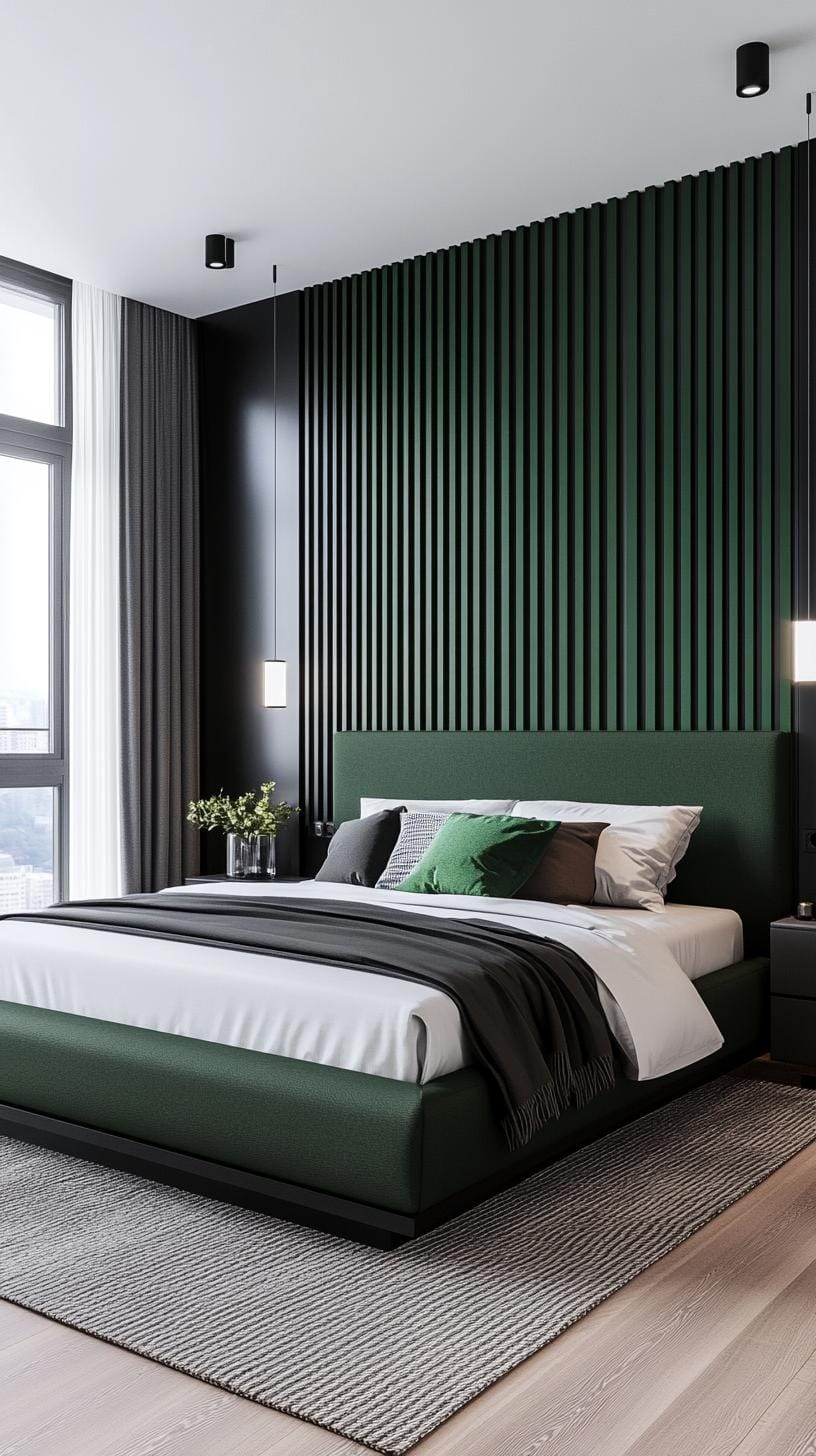 20 elegant black and green bedroom ideas that you have to see 46 15. Nordic nights: deep green fabrics with black Scandinavian furniture for simplicity and style-0 mix