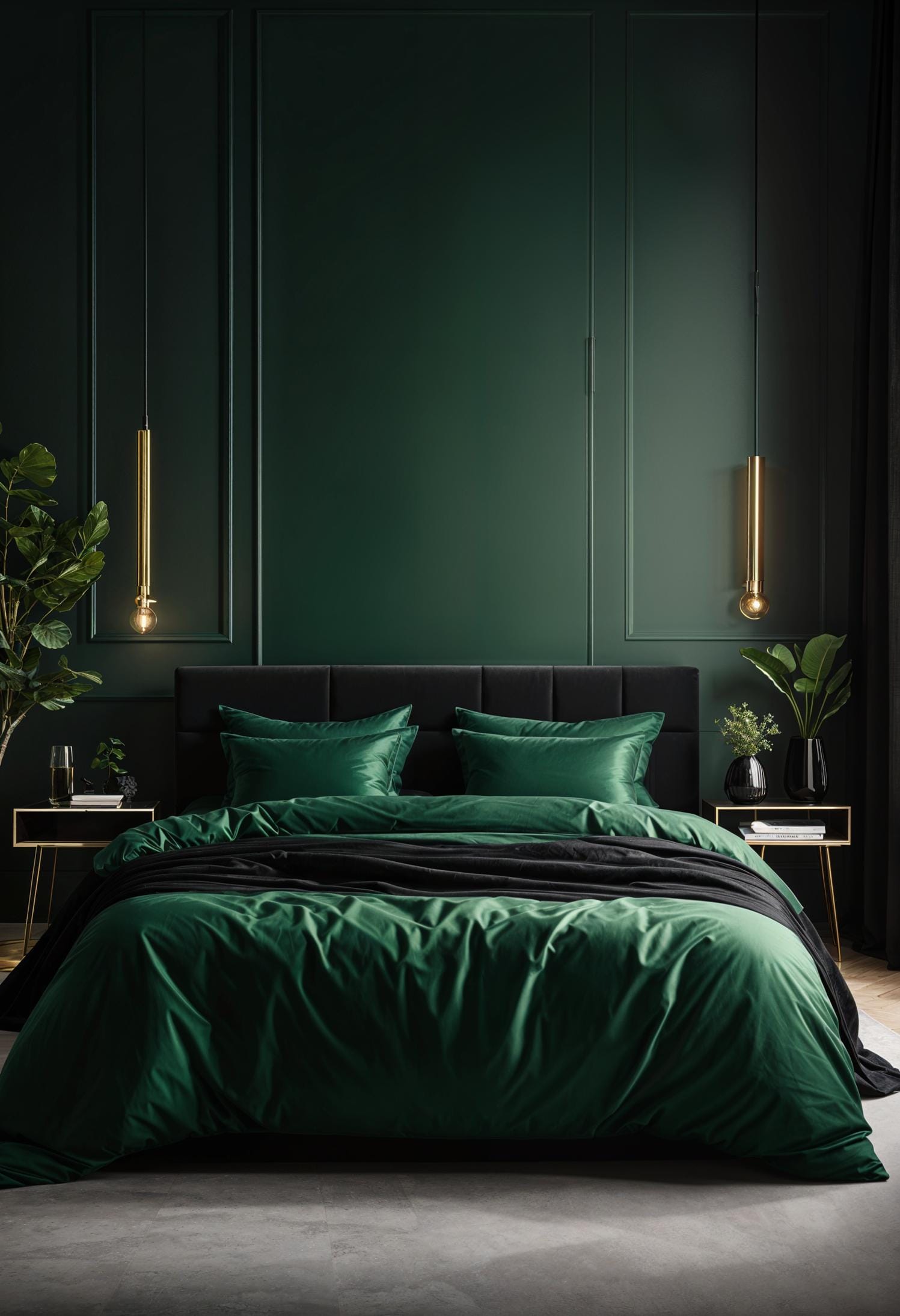 20 elegant black and green bedroom ideas that you have to see 48 15. Nordic nights: Mix deep green fabrics with black Scandinavian furniture for simplicity and style-2