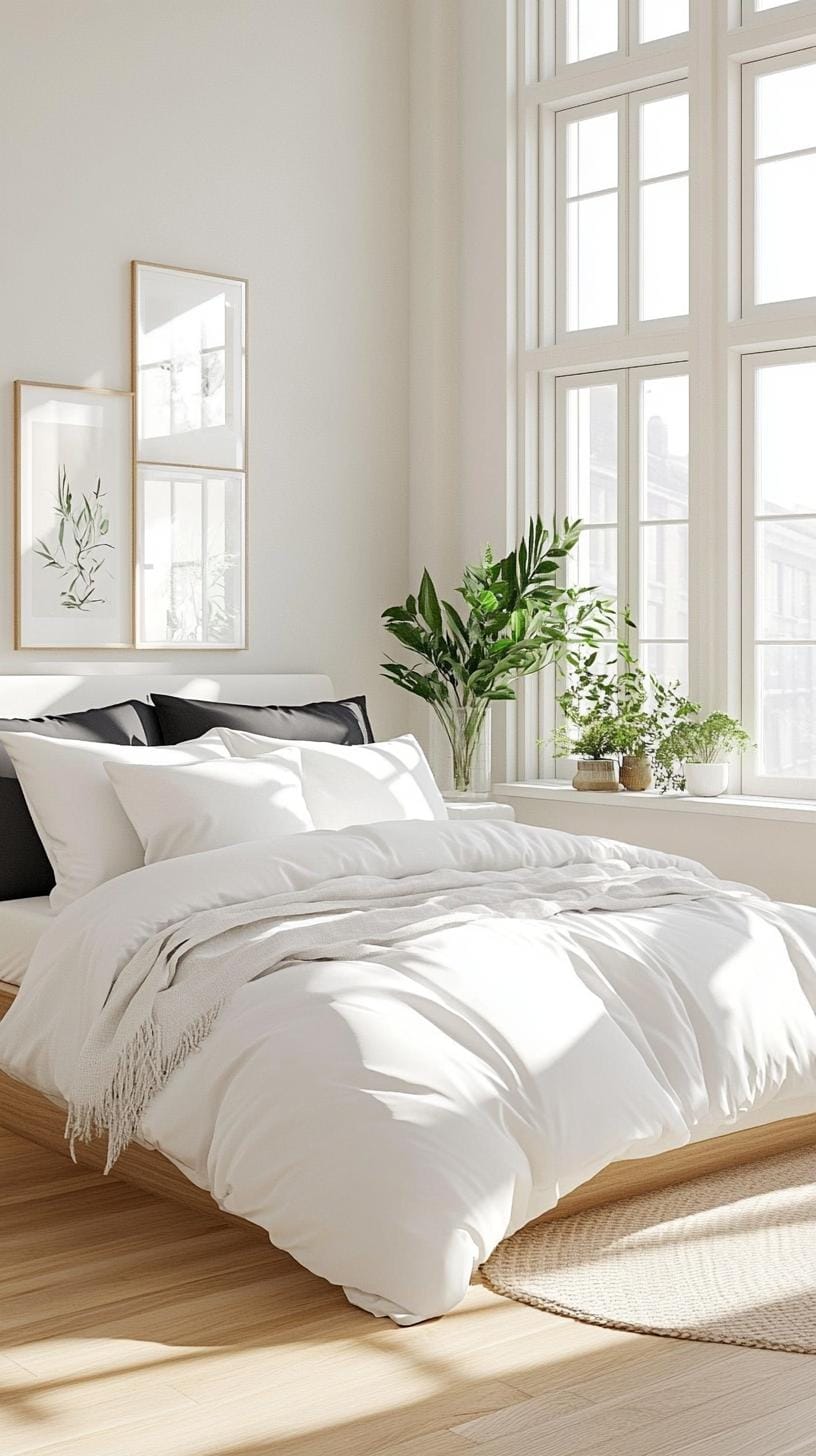20 new minimalist bedroom ideas to inspire your 2025 refreshment 22 6. Nordic winter warmth: Use cool white with deep marine or charcoal to create cozy strong Kness-1.