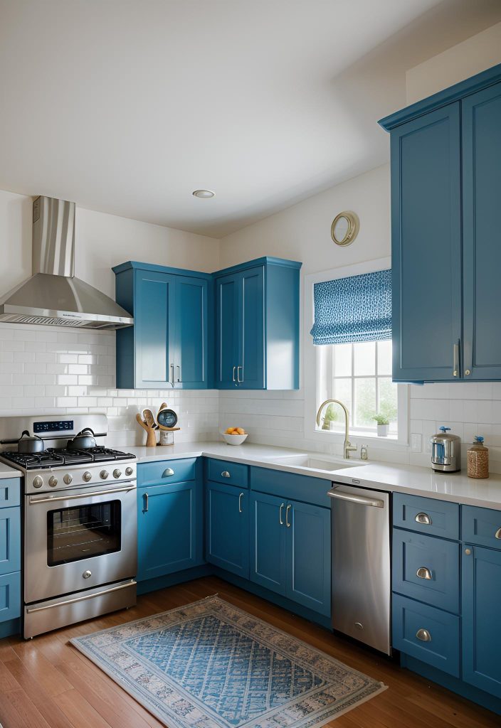 39 Trendy Blue Kitchen Cabinet Ideas: with Cool, Sophisticated Vibes 46 37. Nostalgic Cornflower Kitchen Design-0