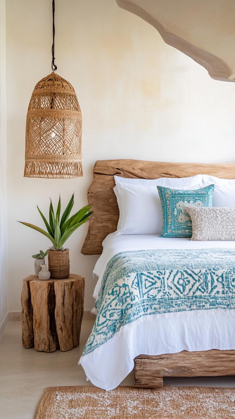 21 Best Blue Boho bedroom ideas to inspire you 11 3. Ocean escape: Seamlessly sea glass blues with furniture inspired by Driftwood and include hanging lantern-0