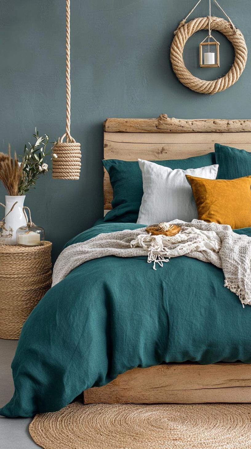20 moody green bedroom ideas for a cozy retreat 42 13. Ocean inspiration: Fuse blue-green with nautical elements such as rope accessories and driftwood-1
