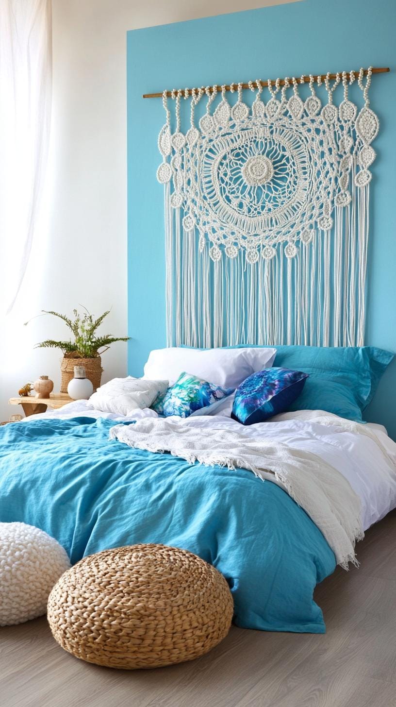 21 Best Blue Boho bedroom ideas to inspire you 33 10. Oceanian opulence: Set a look inspired by Ocean with Shibori textiles and pearl curtain parties