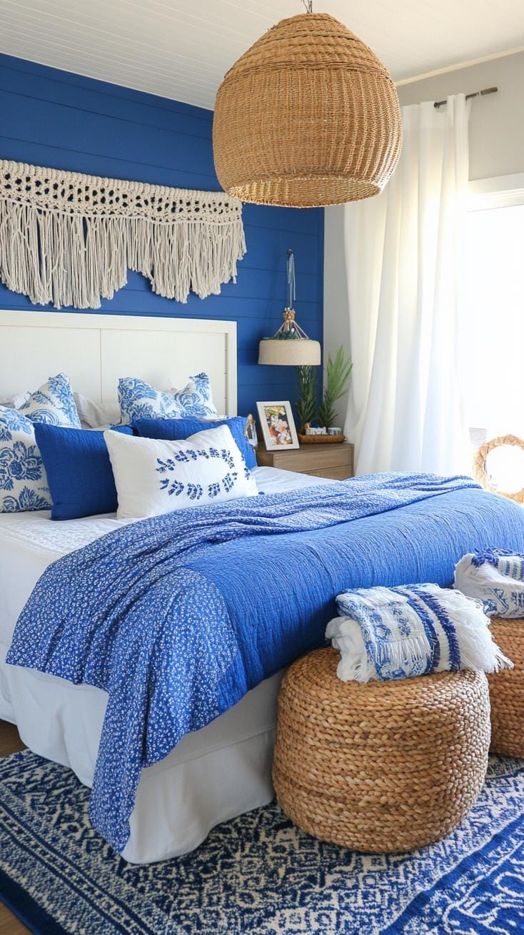 21 Best Blue Boho bedroom ideas to inspire you 35 10. Oceanic opulence: Imagine a look inspired by Ocean with Shibori textiles and pearl curtain parties, 2
