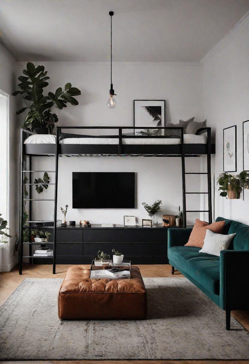 Small Space, Big Impact: 34 Minimalist Living Room Ideas for Every Apartment 22 20. Multi-functional Loft Bed: Seating/Office Combo-0