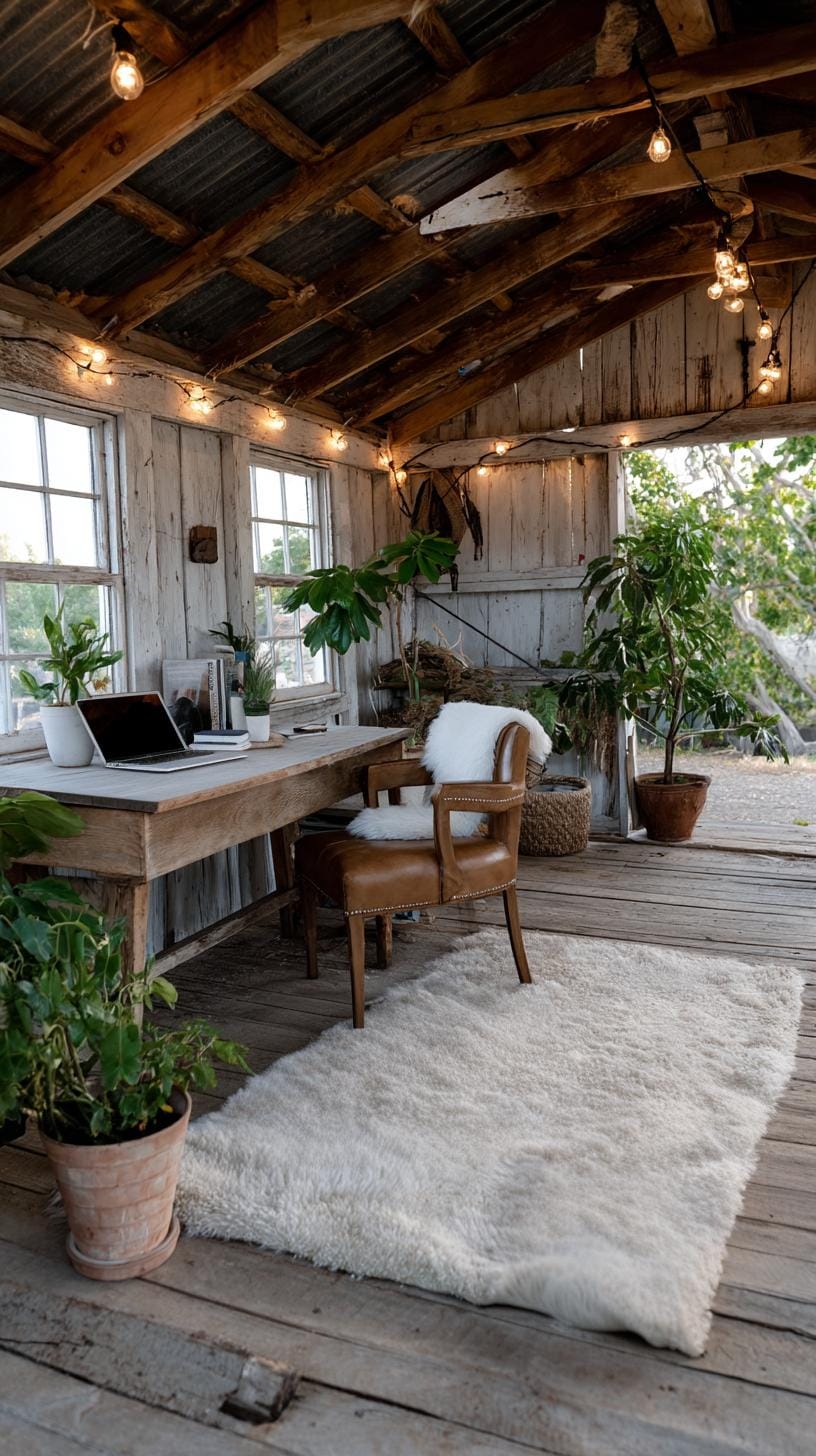 31 Home Office Ideas to Upgrade Your Work From Home Setup 41 14. Office in a converted shed with cozy lighting-1