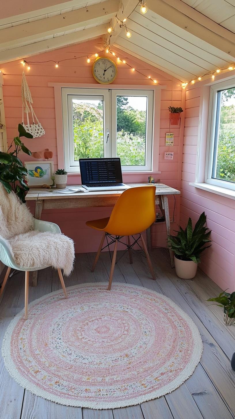 31 Home Office Ideas to Upgrade Your Work From Home Setup 43 14. Office in a converted shed with cozy lighting-3