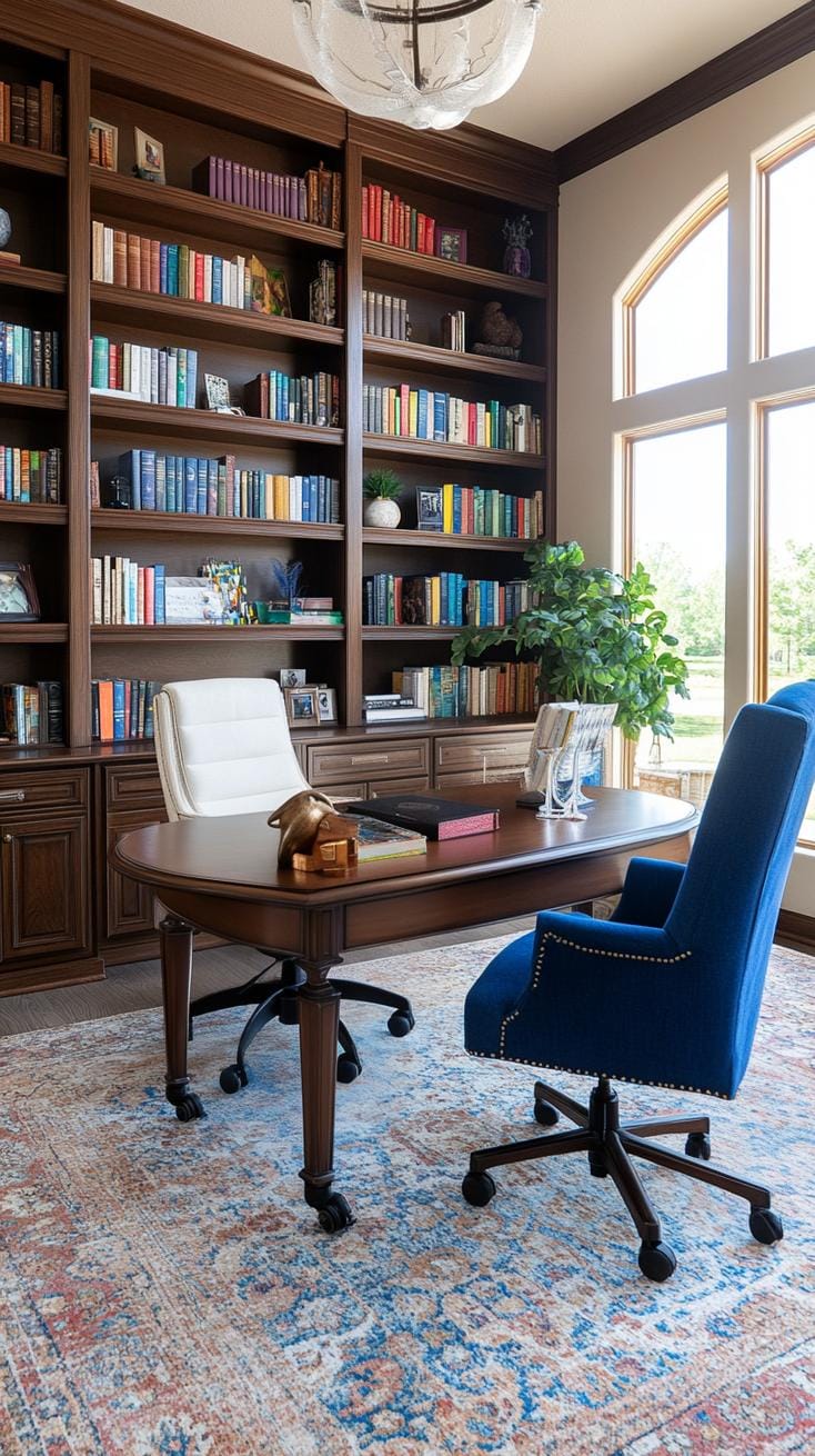 31 Home Office Ideas to Upgrade Your Work From Home Setup 68 24. Office-library hybrid with full-height shelving-1