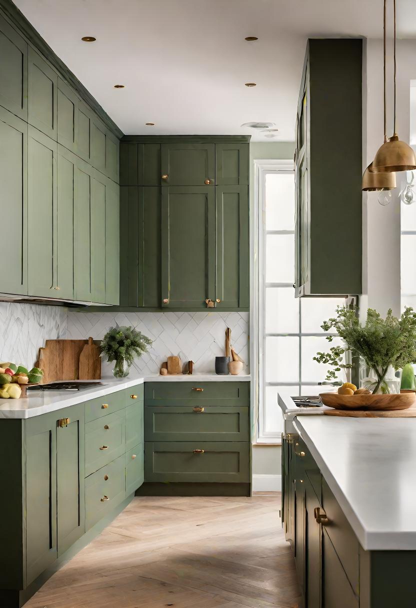 29 atemberaubende grüne Küchenschrank Ideen: üppig, von Natur aus inspirierte Farbtöne 6 2. Olive Green Shaker Cabinets Trend-0