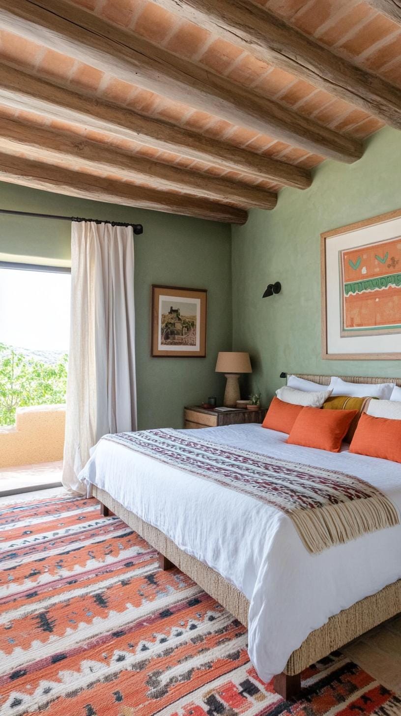 23 atemberaubende Ideen für olivgrüne Schlafzimmer, die Sie absolut lieben werden 38 11. Olivengrün und Terrakotta Mittelmeer im Stil Schlafzimmer-2-2