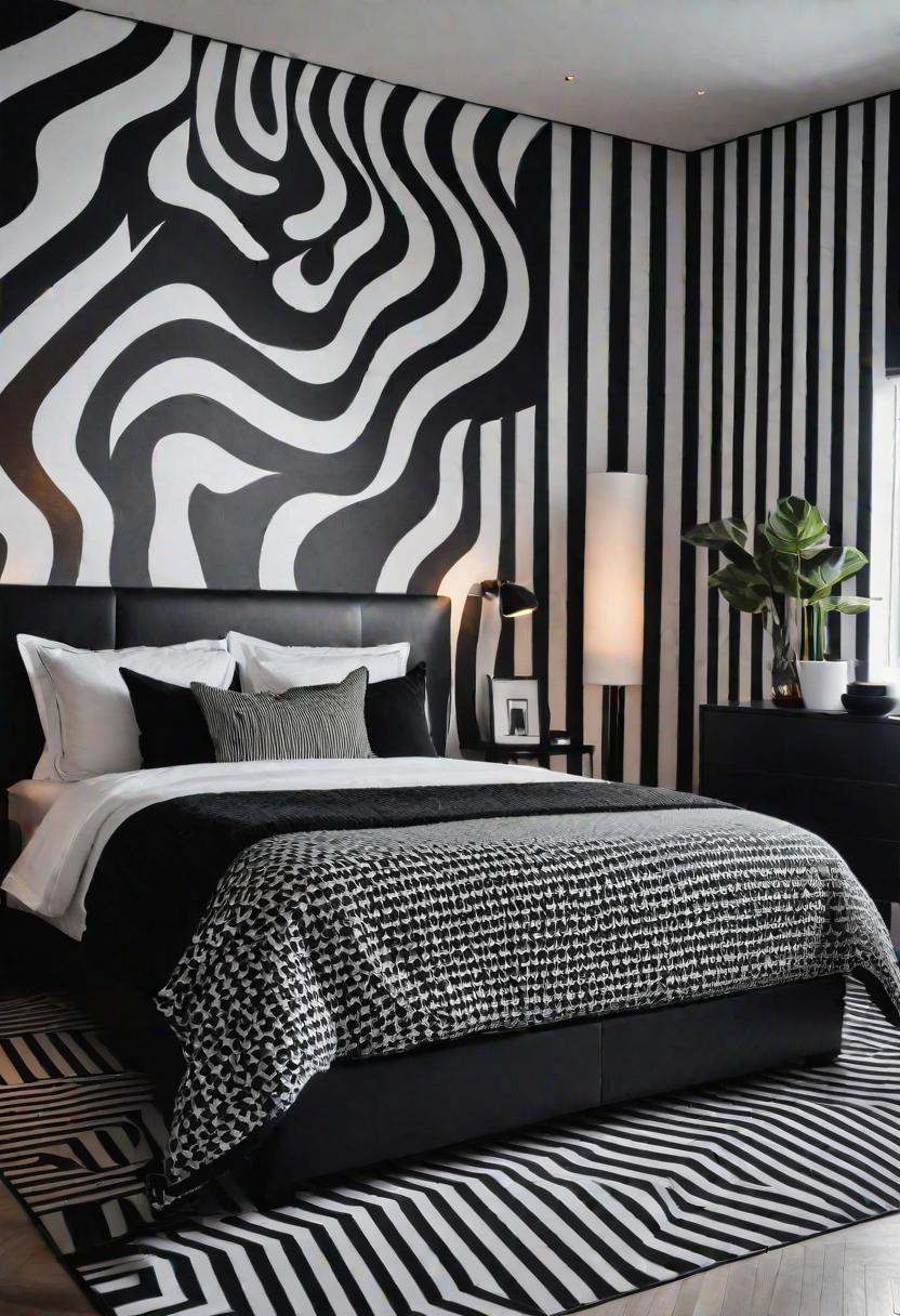 45 Black and White Bedroom Ideas for Timeless Elegance 14 12. Op Art Decor: Striking Illusions-0