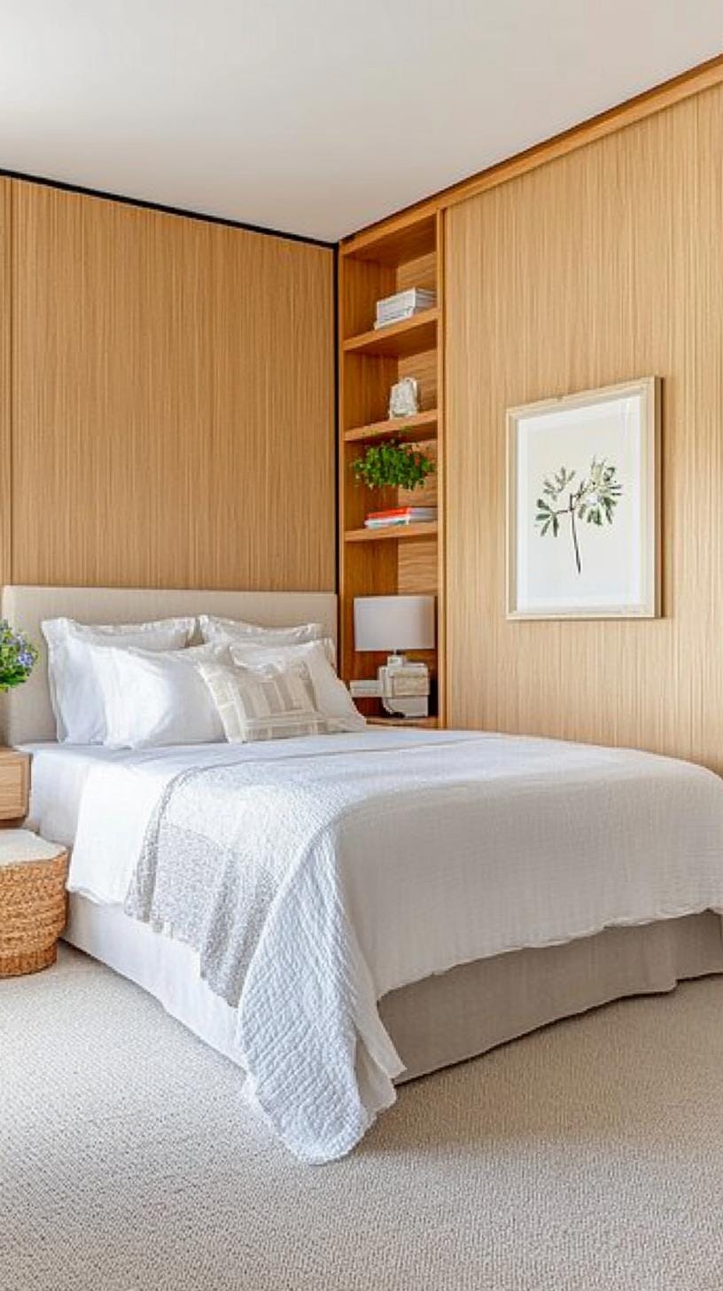 20 new minimalist bedroom ideas to inspire your 2025 refreshment 41 12. Open Space Living: Create an expansive, decent look with open shelves and hidden memory-1
