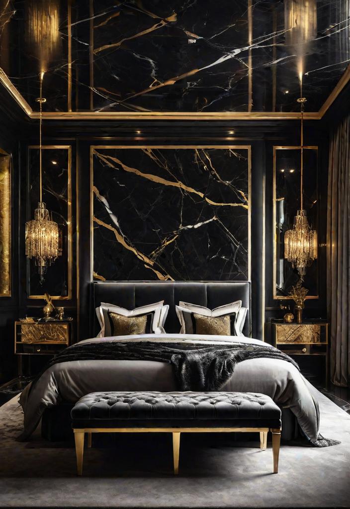 32 bezaubernde launische Schlafzimmerinspirationen 26 24. Opulenter Obsidian: Black Marmor-0