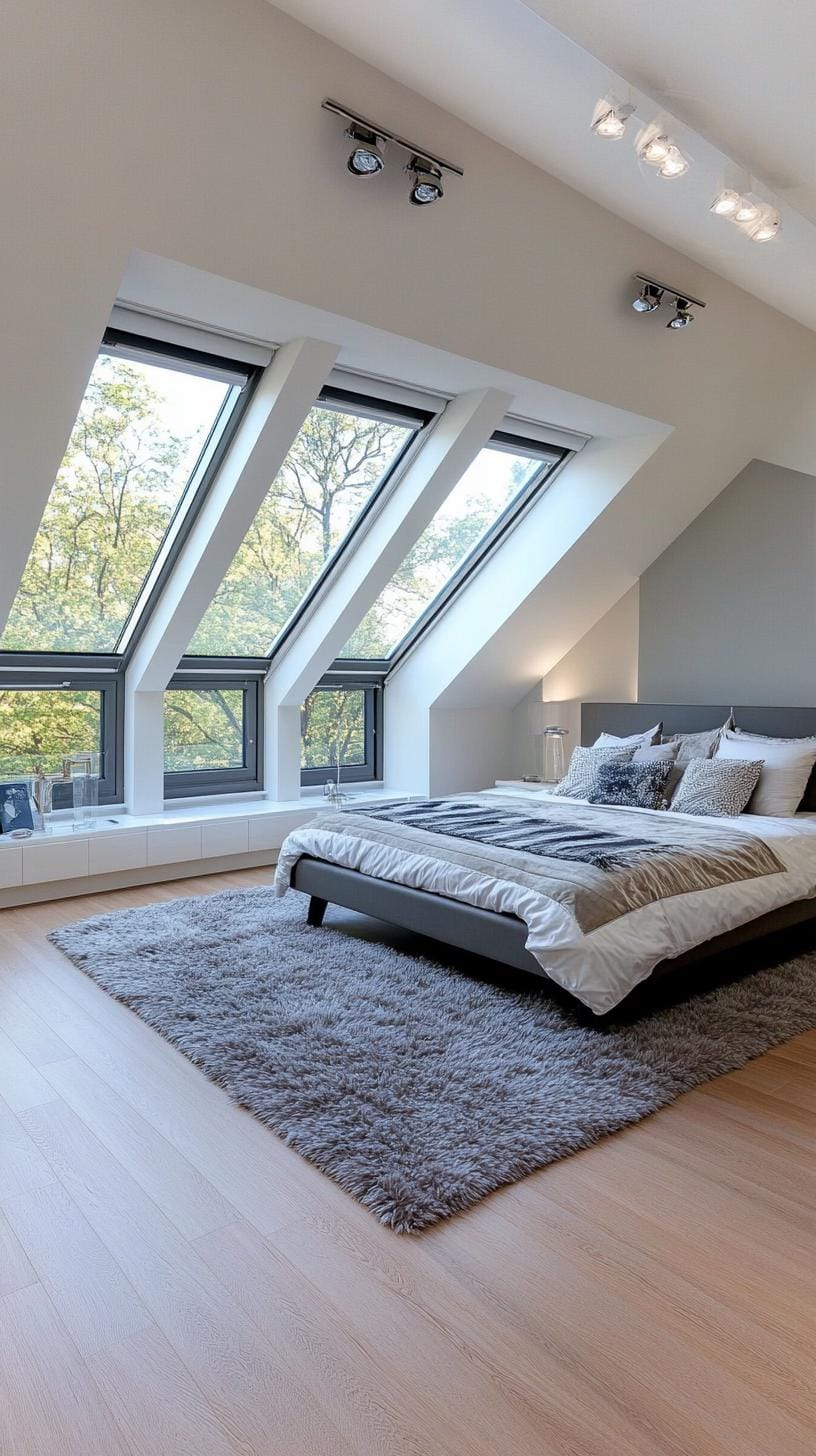 21 sweet attic bedroom ideas that you will love 65 21. Organize a modern, slim room with sharp angles, glass accents and a monochromatic color palette-0