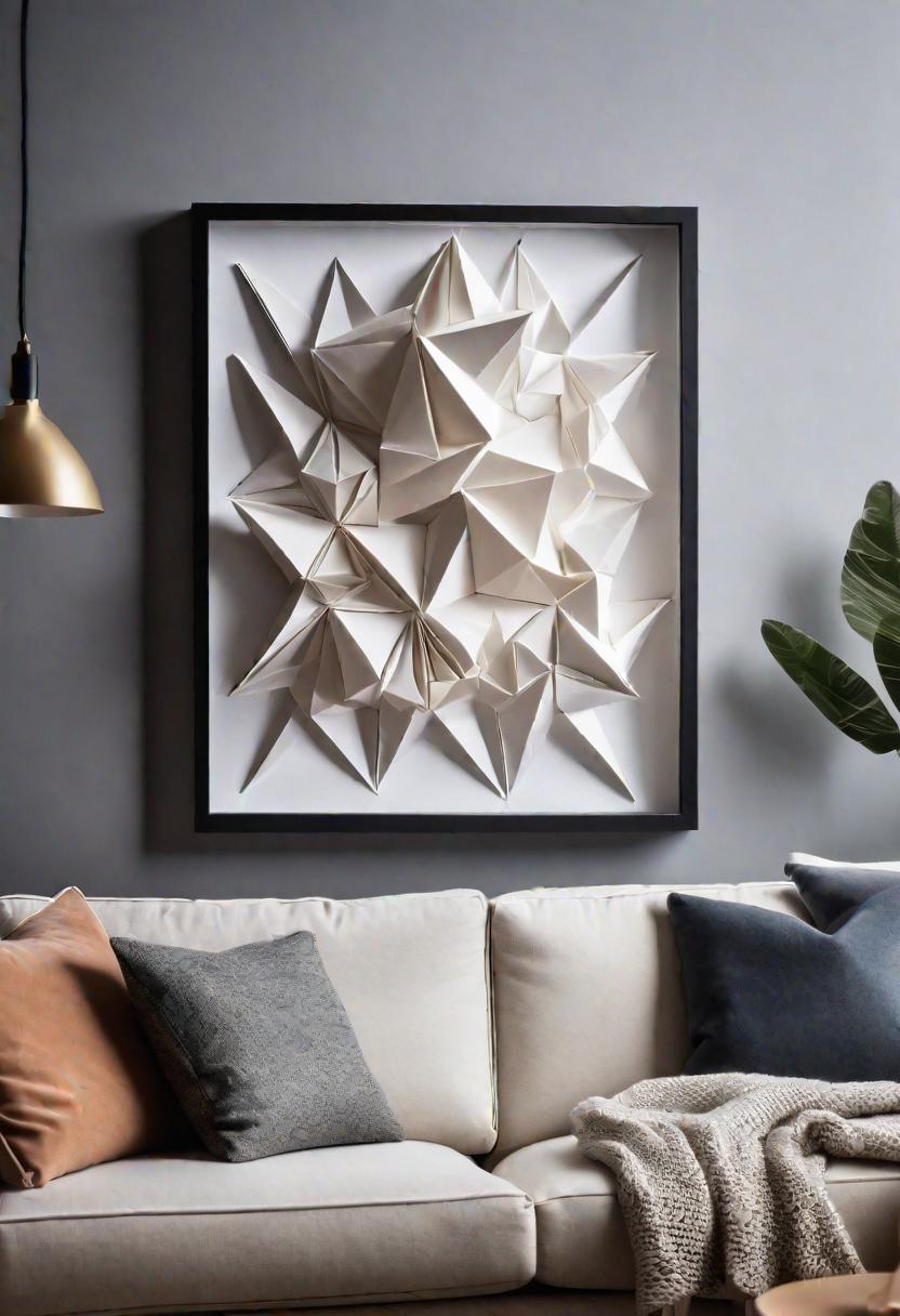 29 Kreativ über den Couch Decor -Ideen, um Ihr Wohnzimmer zu verwandeln 29 27. Origami Shadowbox Wall Art-0