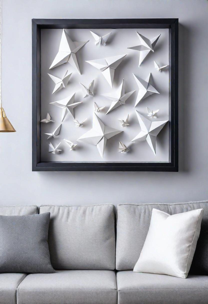 29 Kreativ über den Couch Decor -Ideen, um Ihr Wohnzimmer zu verwandeln 30 27. Origami Shadowbox Wall Art-1
