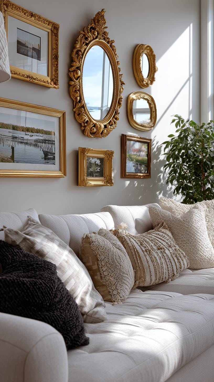 37 Gallery Wall Decor Ideas: Layouts And Styles to Elevate Any Room 58 19. Oval and round frame mix using circular art forms layered for softness-0