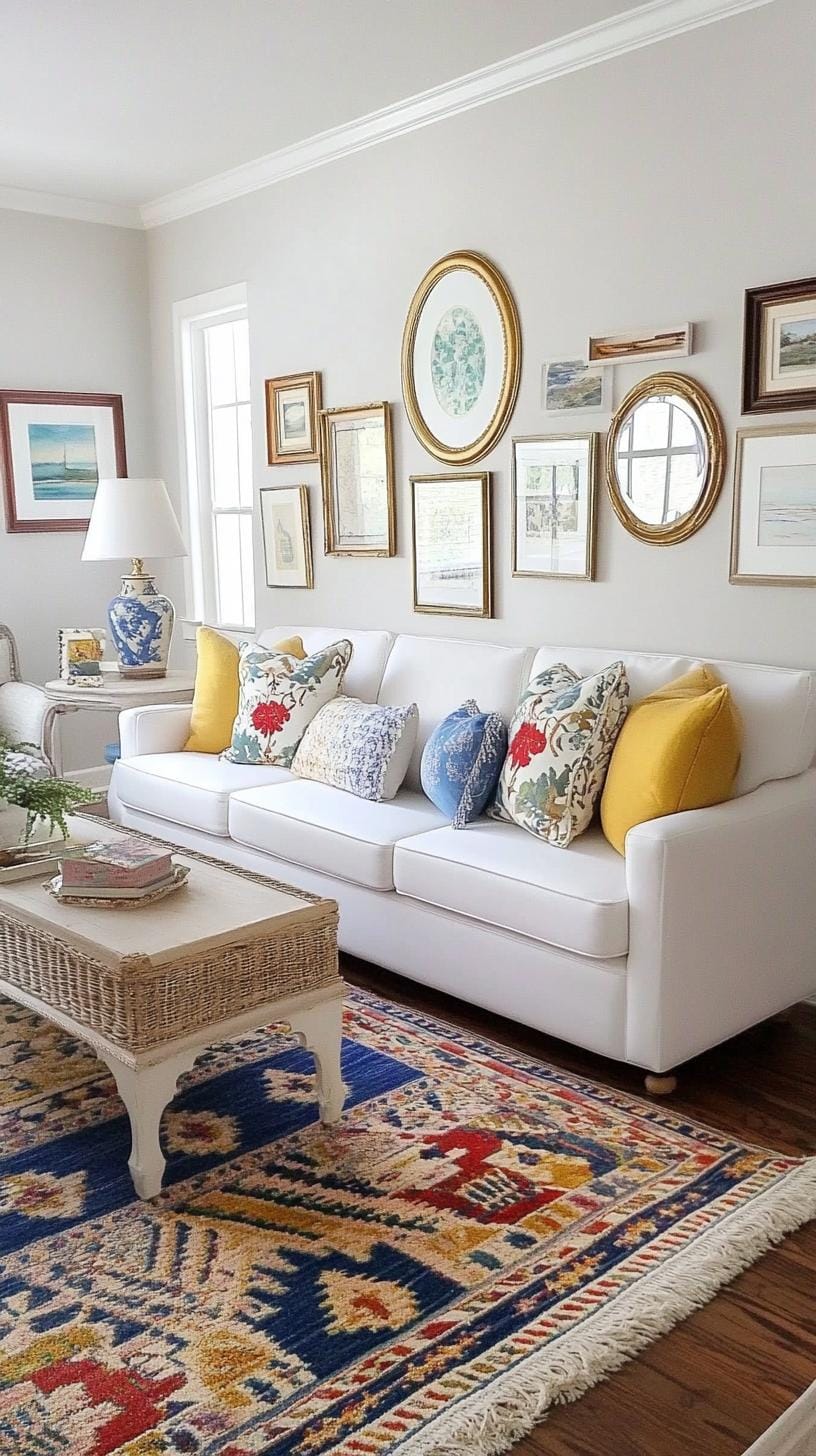 37 Gallery Wall Decor Ideas: Layouts And Styles to Elevate Any Room 60 19. Oval and round frame mix using circular art forms layered for softness-2