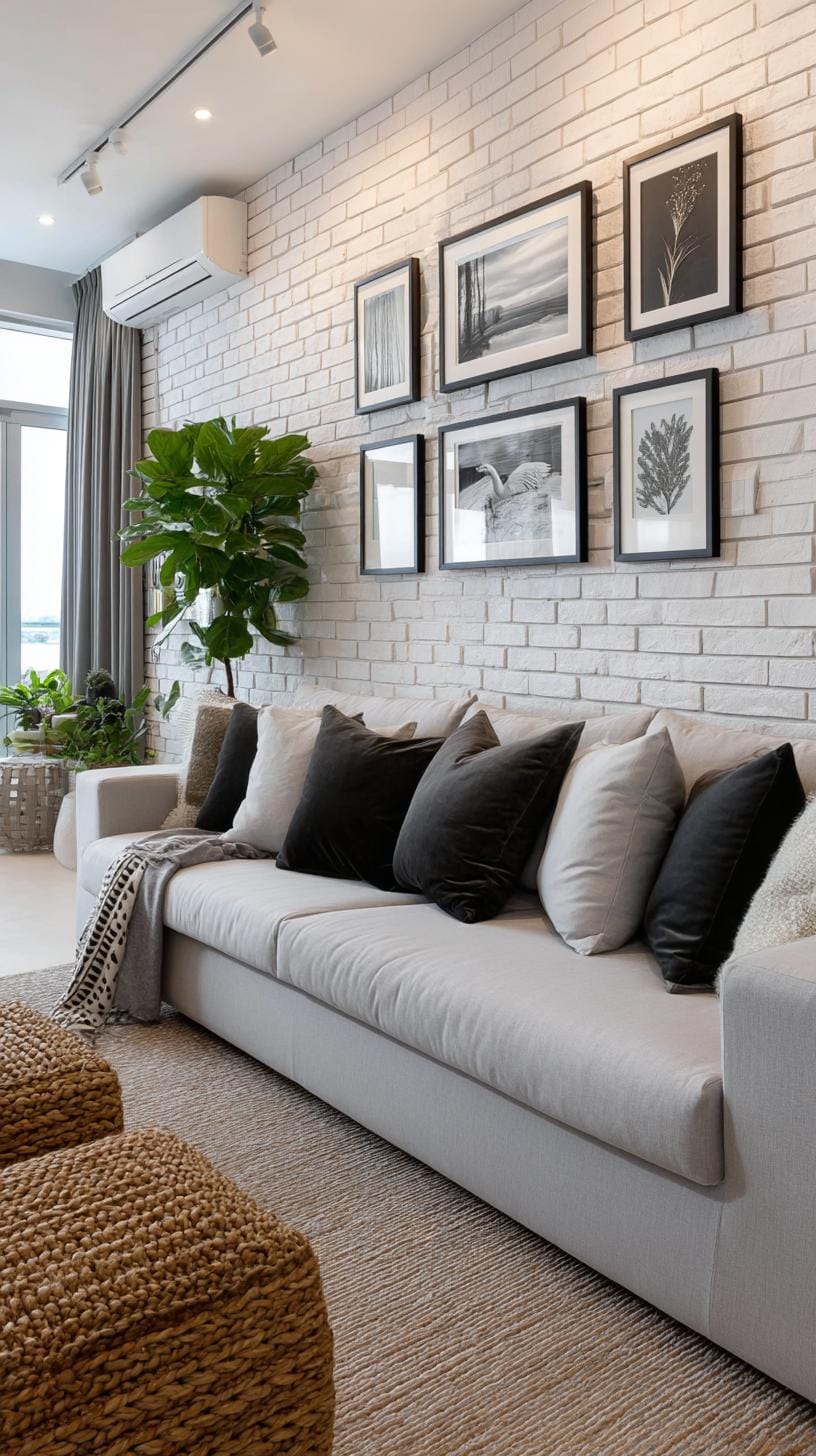 37 Gallery Wall Decor Ideas: Layouts And Styles to Elevate Any Room 13 4. Over the sofa spread featuring horizontally aligned artwork above the couch-1