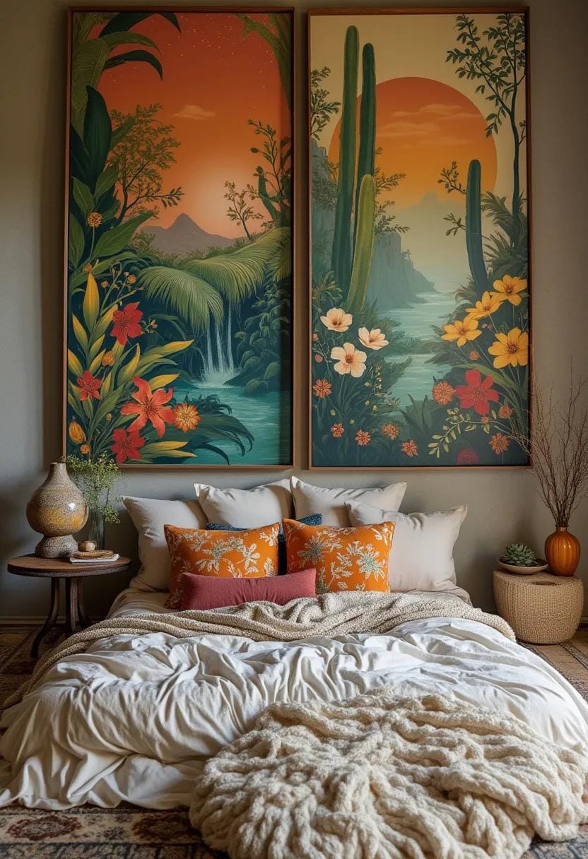 23 Modern Boho bedroom ideas that you will love immediately 45 15. Oversized works of art with natural topics 0