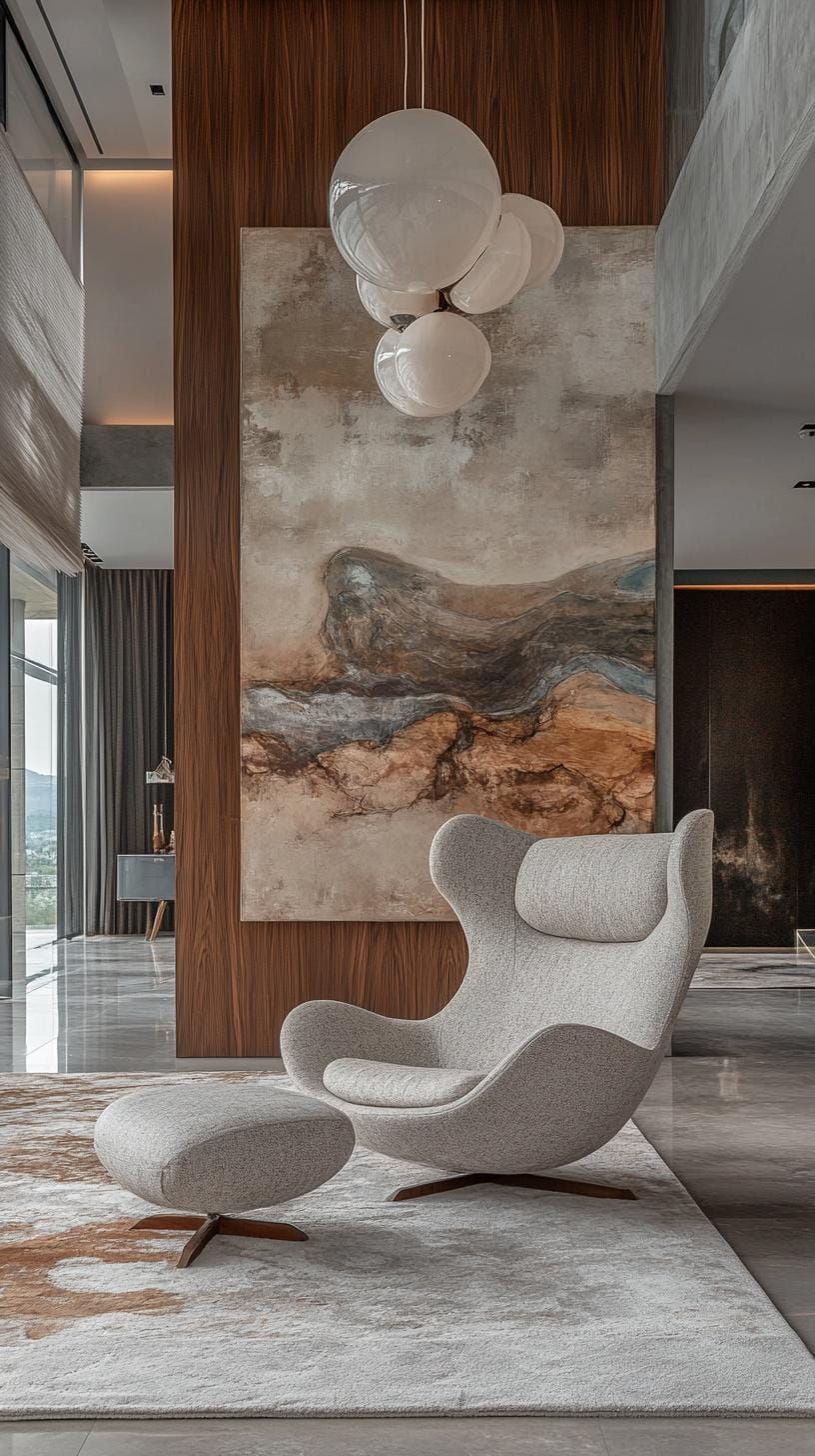 21 Cozy organic modern living room ideas for copying 23 7. Oversized abstract wall art in steamed natural shades-1