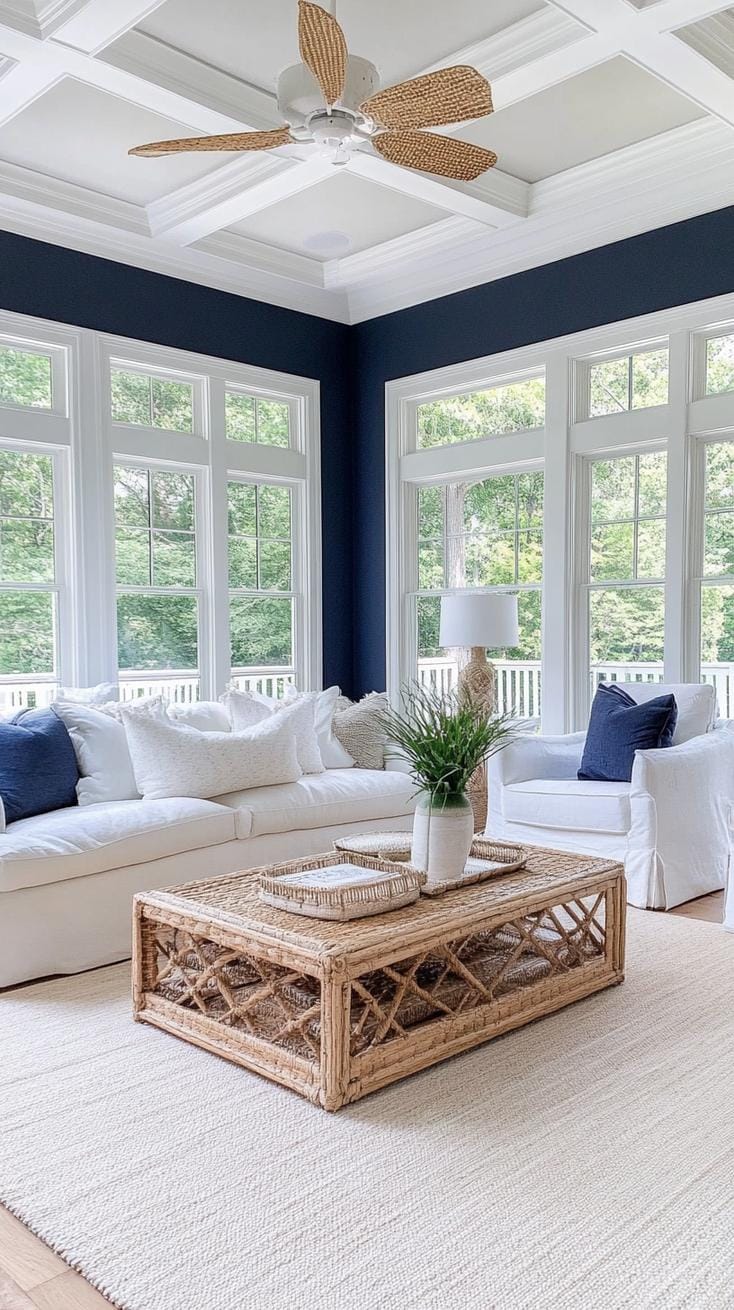 20 unique coastal farmhouse living room ideas, the woW 51 17. Lacquer accent walls in a deep navy in the ocean to be compared to bright white excerpts.