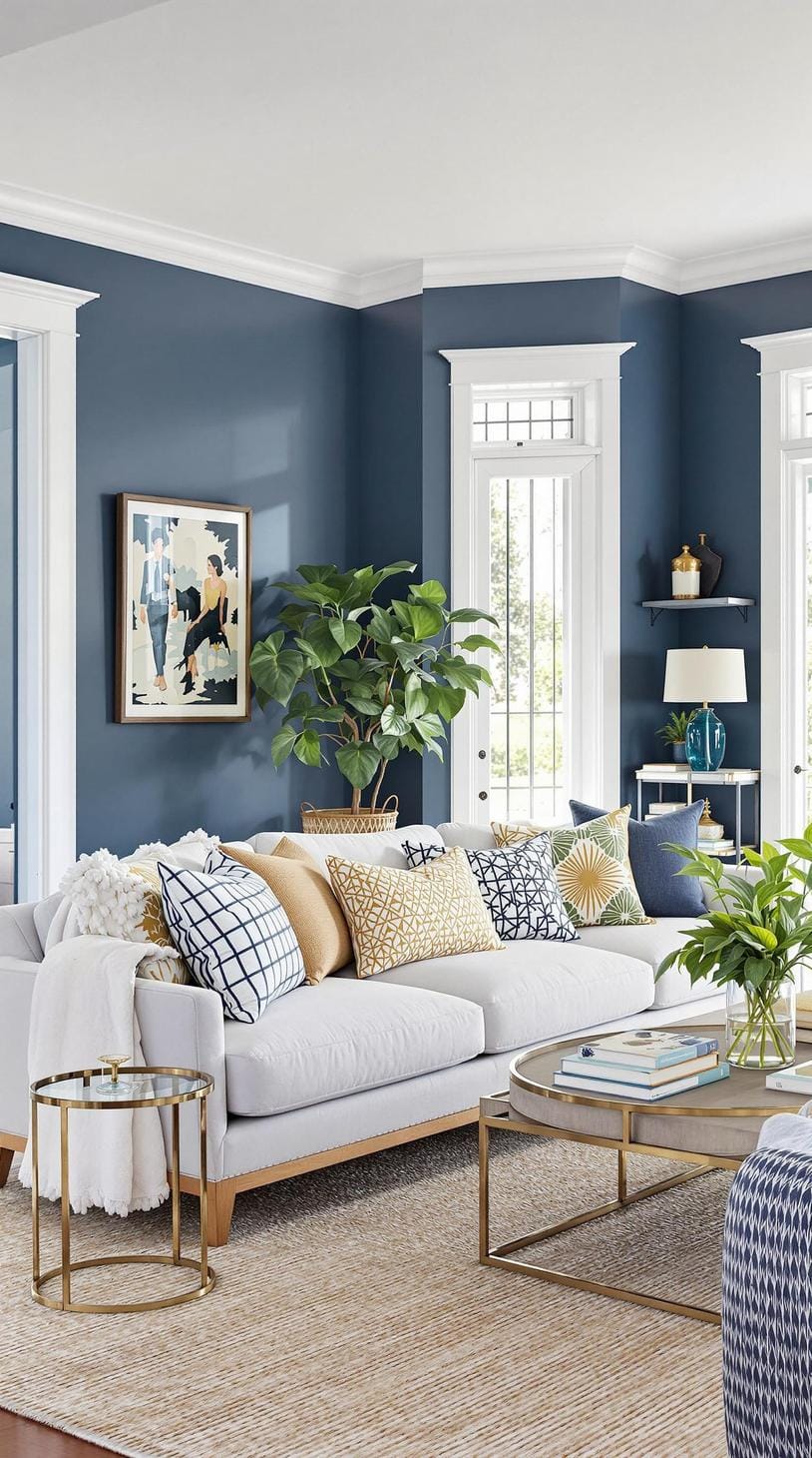 20 unique coastal farmhouse living room ideas, the woW 52 17. Lacquer accent walls in a deep navy in the ocean to be compared to bright white junk, 1