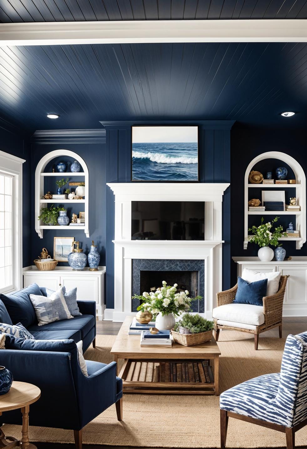 20 unique coastal farmhouse living room ideas, the woW 53 17. Lacquer accent walls in a deep navy in the ocean to compare yourself with bright white fingers, 2