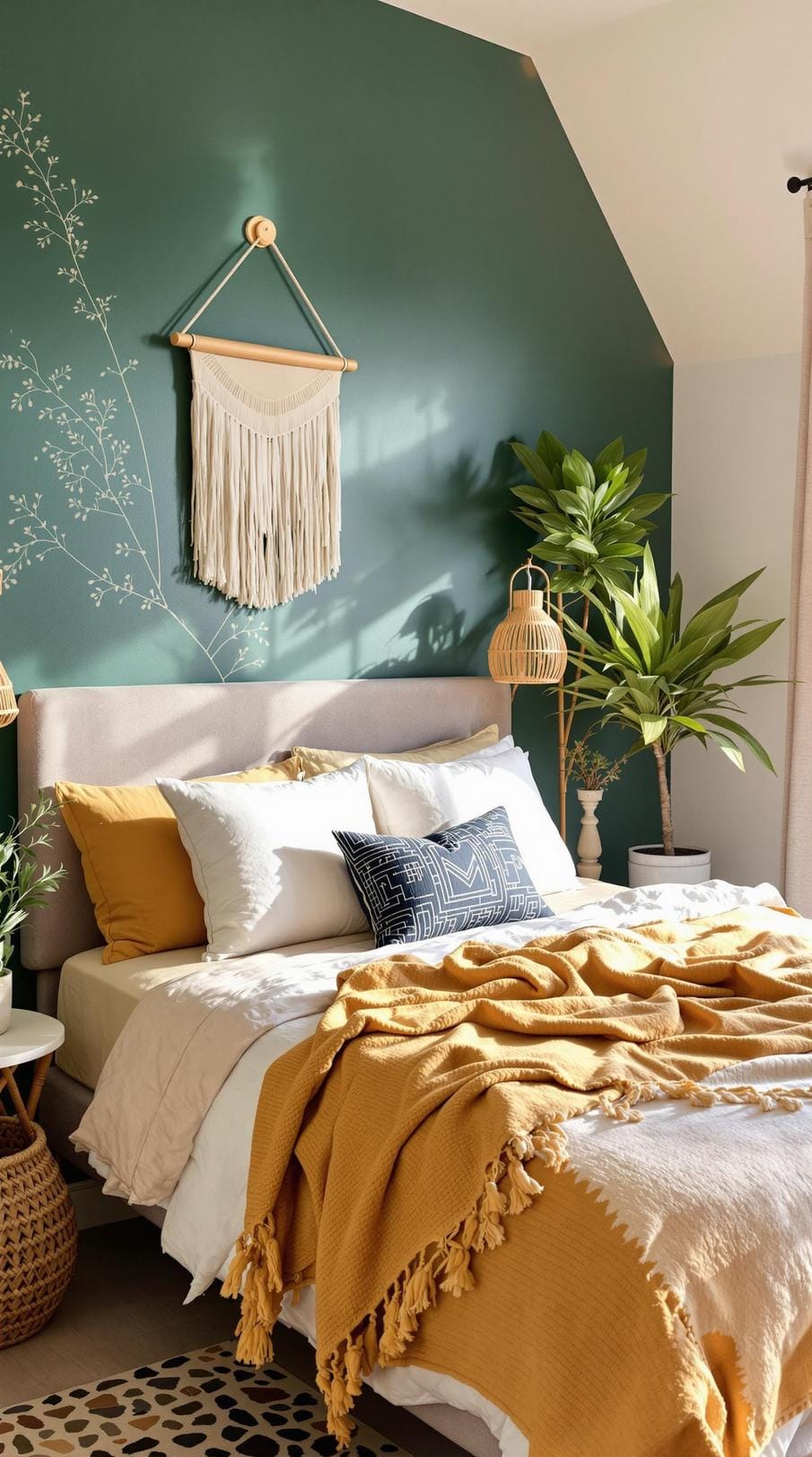 20 beautiful Boho bedroom for teenagers: ideas for 2025 44 15. Lacquered accent wall: Add liveliness with a painted wall in sunny colors such as sienna or mustard to neutral tones from the balance.