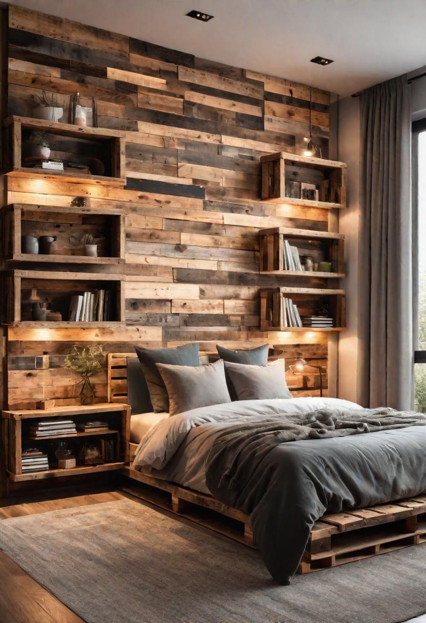 35 Stunning Bedroom Accent Walls for a Cozy Makeover 61 31. Pallet Accent Wall with Shelves-0