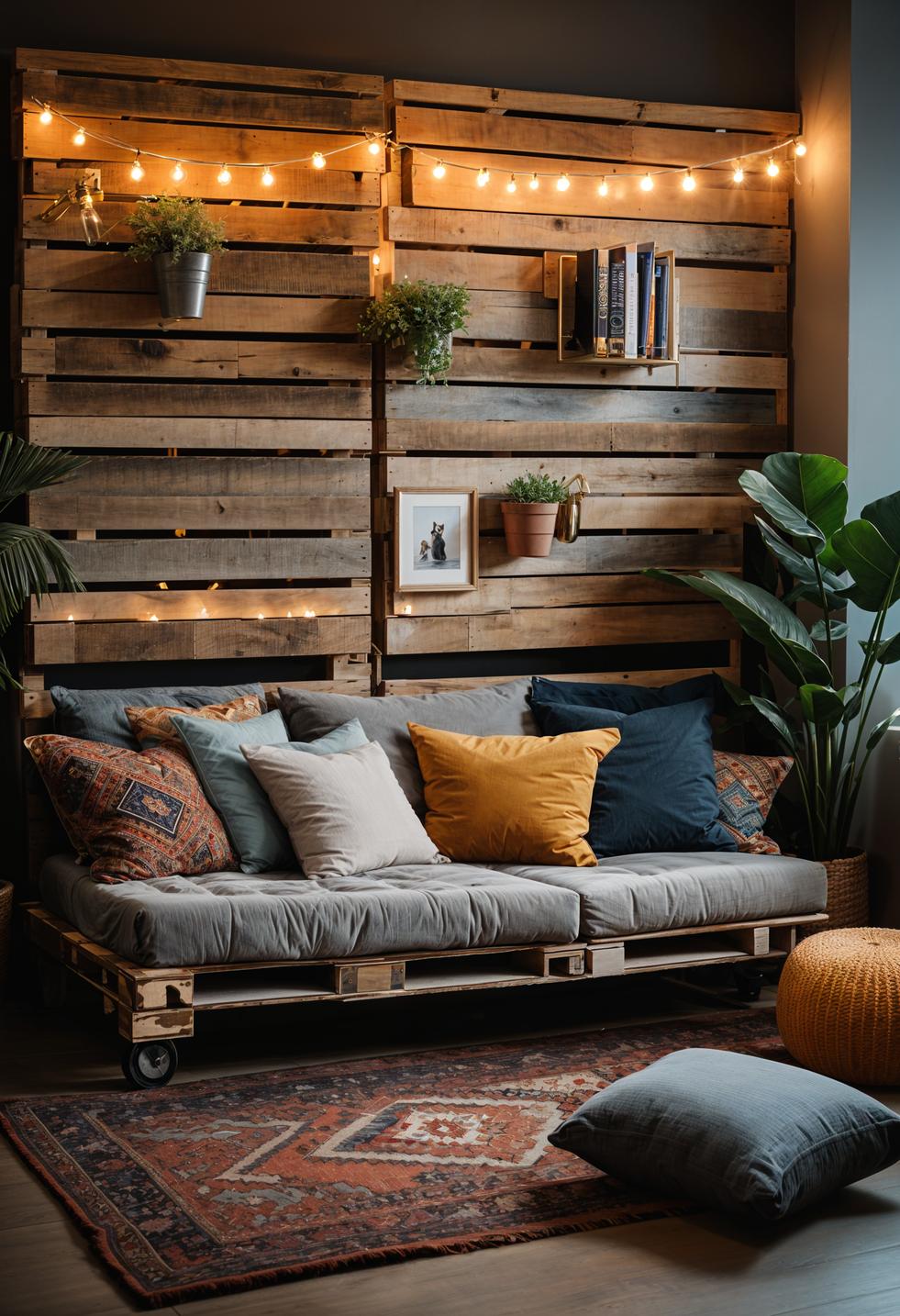 45 Chic & Modern Boho Living Room Ideas To Copy 85 41. Pallet Book Niche DIY-0