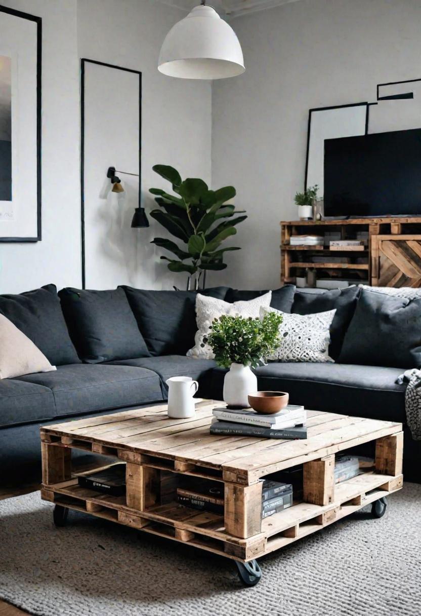 Small Space, Big Impact: 34 Minimalist Living Room Ideas for Every Apartment 10 8. Pallet Coffee Table on Wheels-0