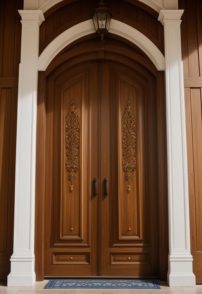 29 Stunning Wooden Door Designs for Main Entrances 18 9. Paneled door with transom window-0