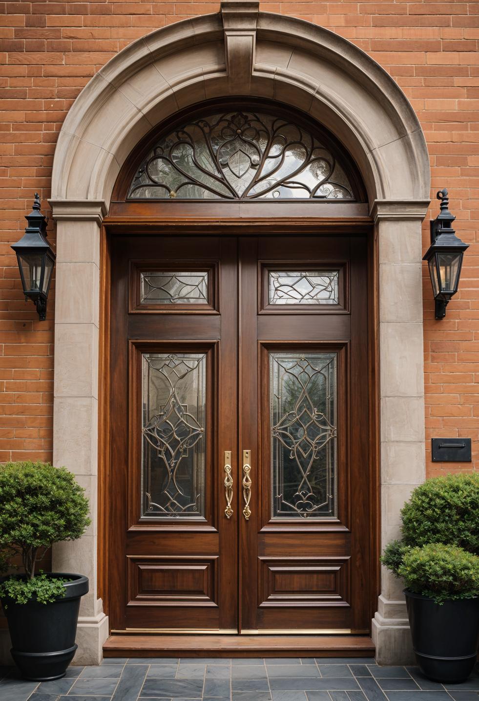 29 Stunning Wooden Door Designs for Main Entrances 19 9. Paneled door with transom window-1