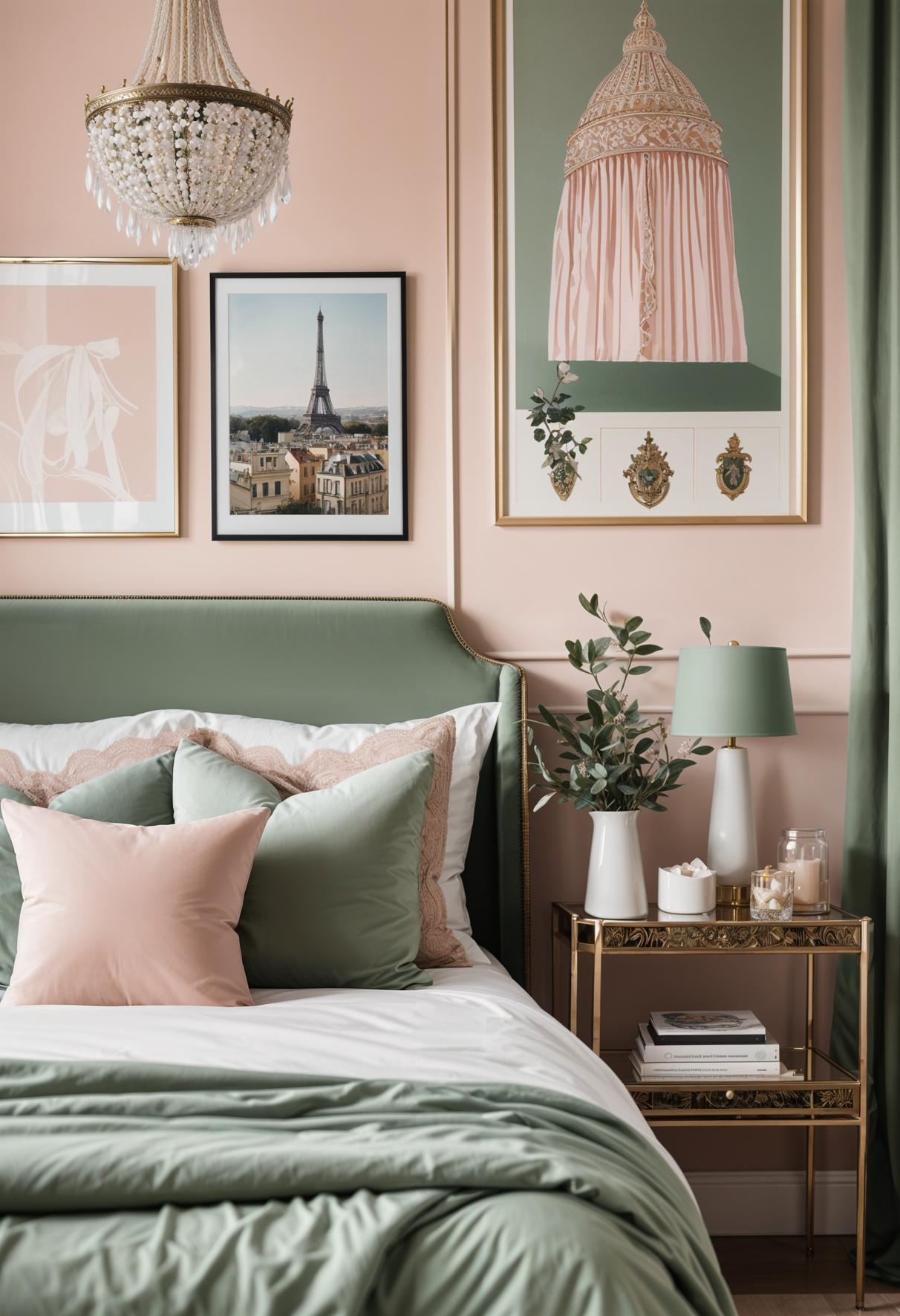 30 Chic Sage Green and Blush Bedroom Ideas 37 18. Parisian-inspired Sage & Blush Bedroom-1