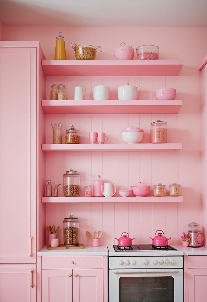 35 Charming Pink Kitchen Ideas: a Feminine Flair in Your Cooking Space 44 35. Pastel Pink Floating Shelves-0
