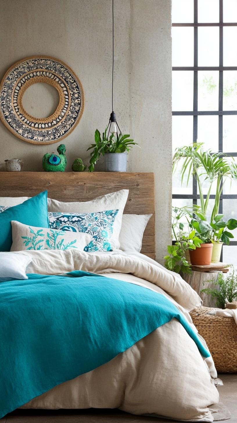 21 Best Blue Boho bedroom ideas to inspire you 52 16. Peapal pallet: Combine peacock spring color with emerald green plants and hand-painted ceramic-0