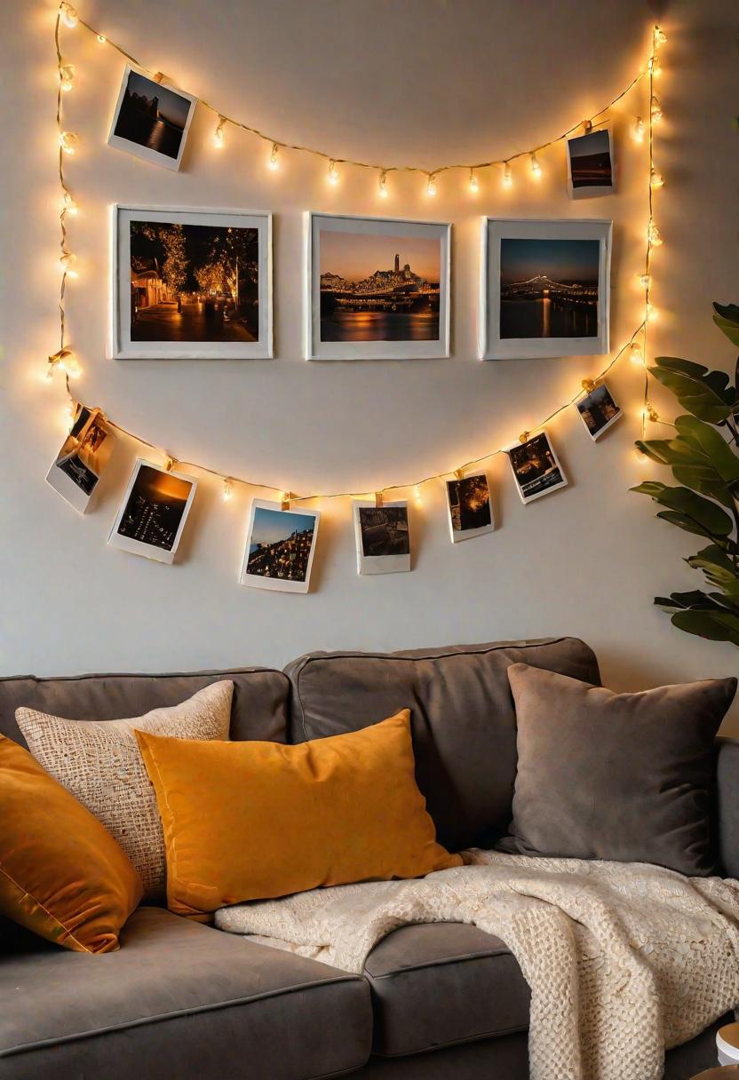 29 Kreativ über den Couch Decor -Ideen, um Ihr Wohnzimmer zu verwandeln 8 6. Photo Clip String Lichter DIY-0